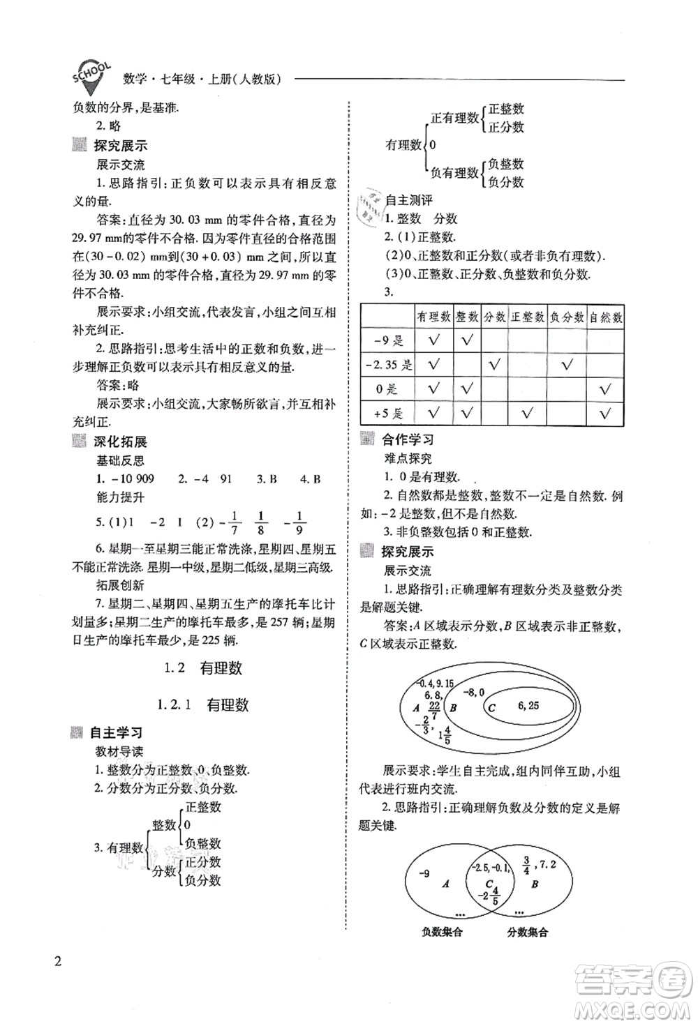 山西教育出版社2021新課程問題解決導學方案七年級數(shù)學上冊人教版答案