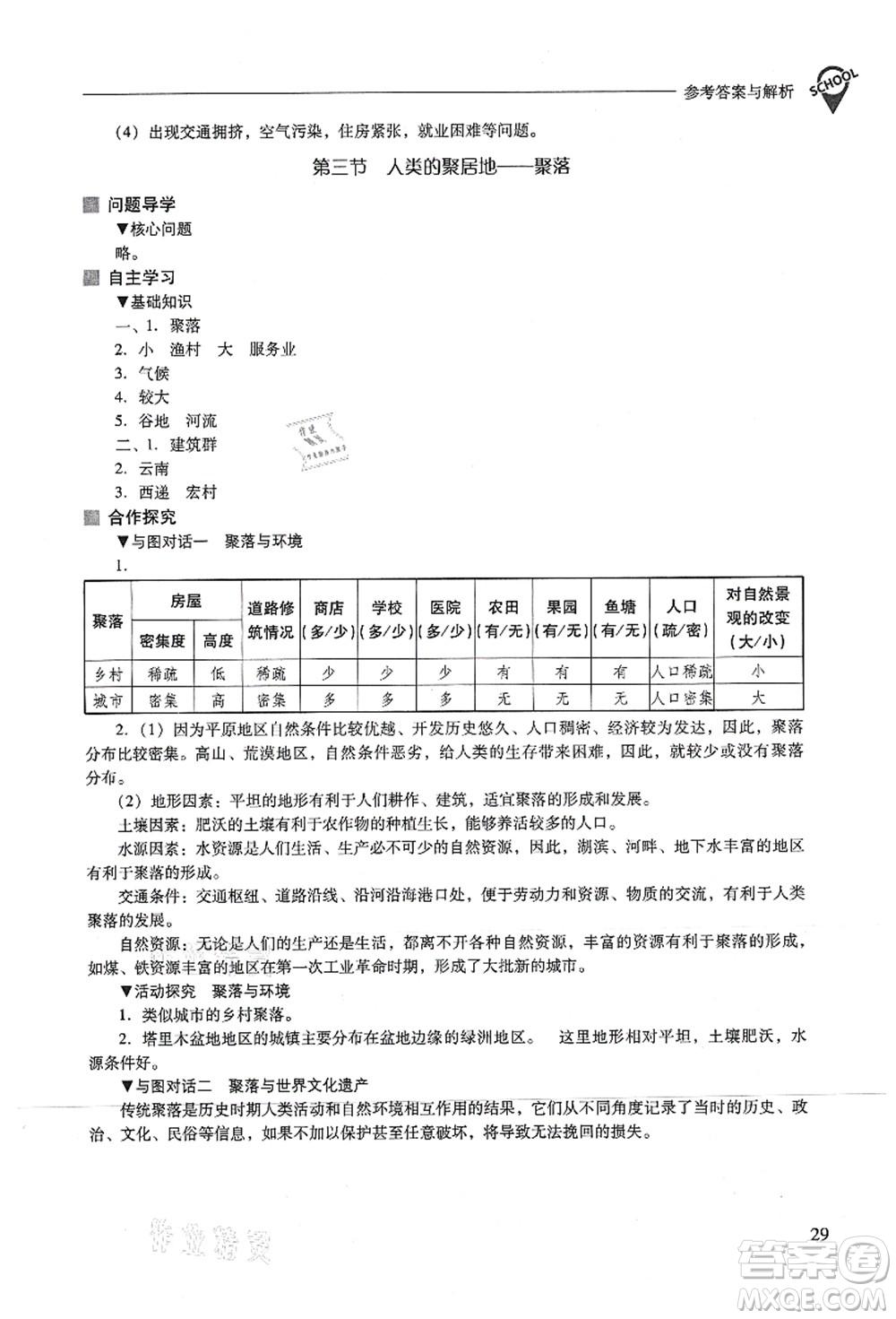 山西教育出版社2021新課程問題解決導(dǎo)學(xué)方案七年級地理上冊人教版答案