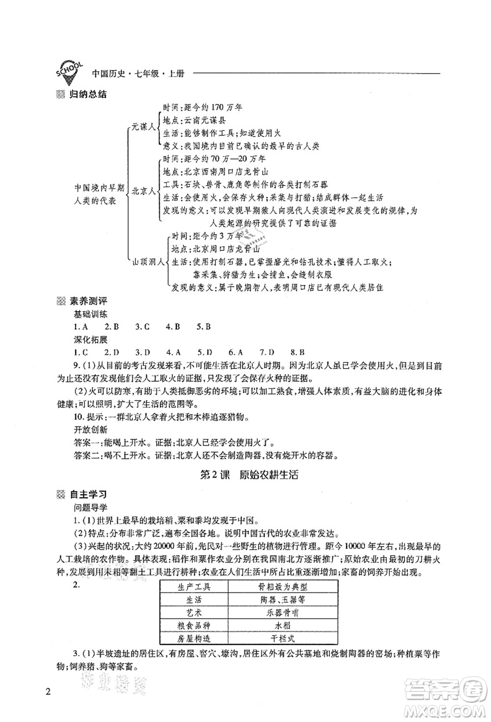 山西教育出版社2021新課程問題解決導(dǎo)學(xué)方案七年級歷史上冊人教版答案