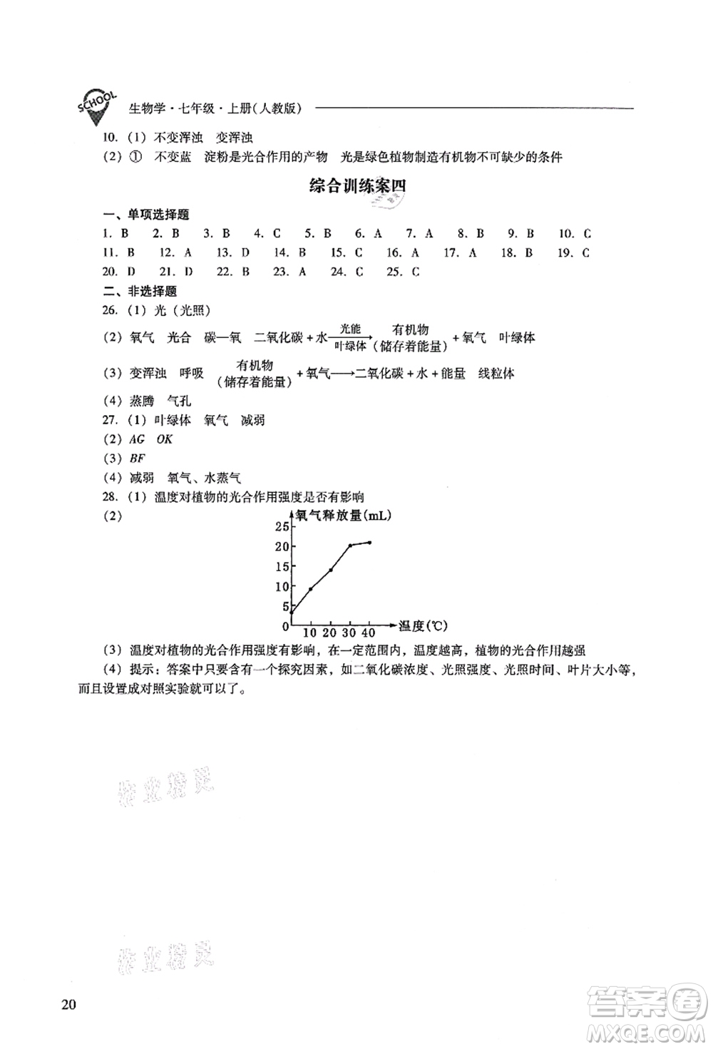 山西教育出版社2021新課程問題解決導(dǎo)學(xué)方案七年級(jí)生物上冊(cè)人教版答案