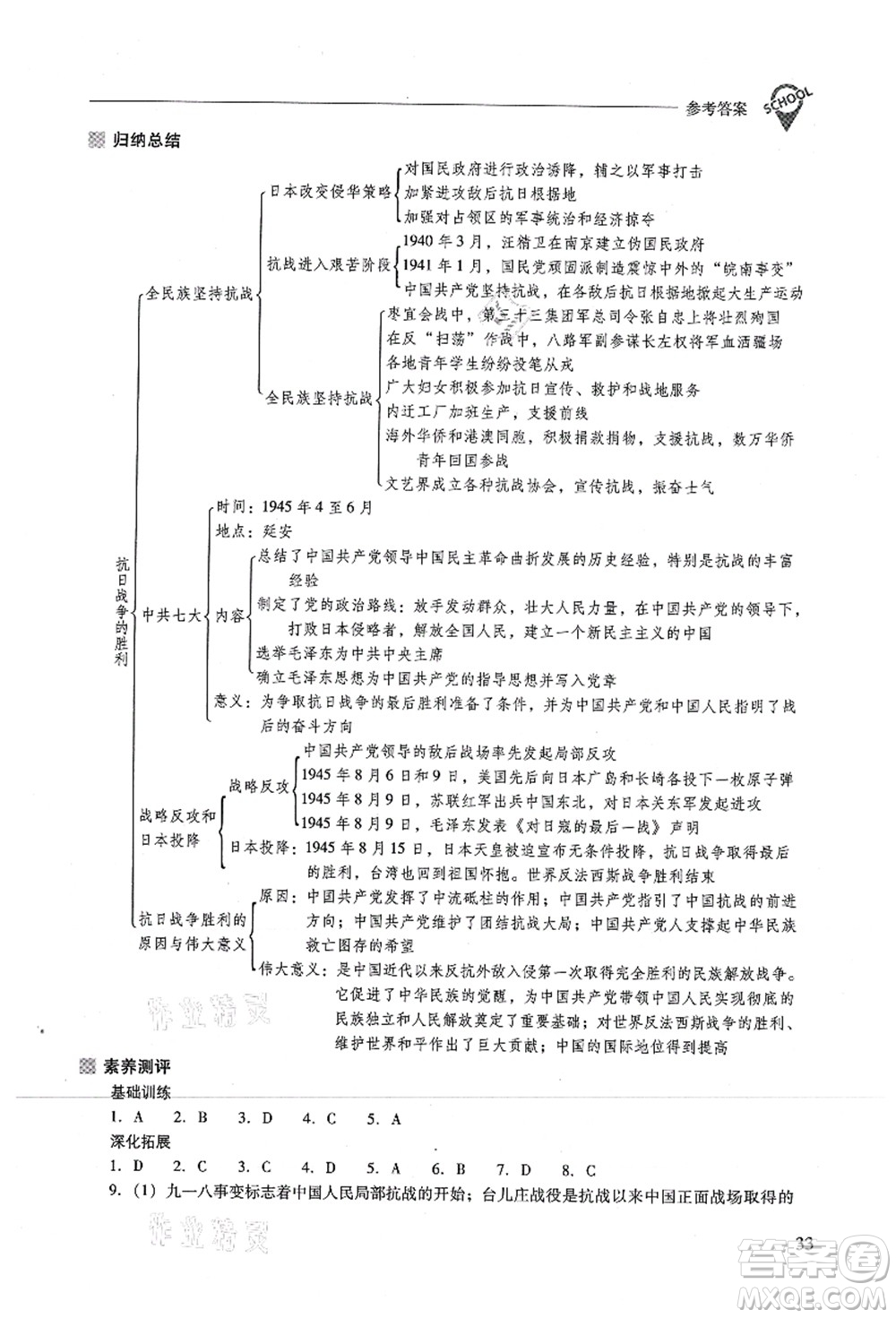 山西教育出版社2021新課程問題解決導(dǎo)學(xué)方案八年級歷史上冊人教版答案