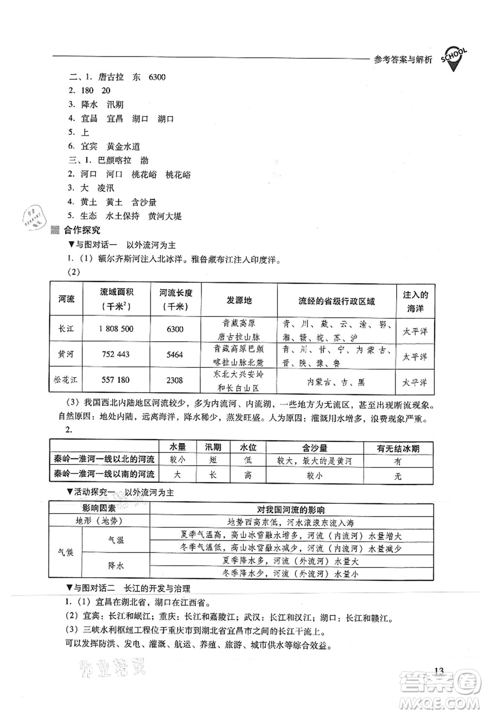 山西教育出版社2021新課程問題解決導(dǎo)學(xué)方案八年級地理上冊人教版答案