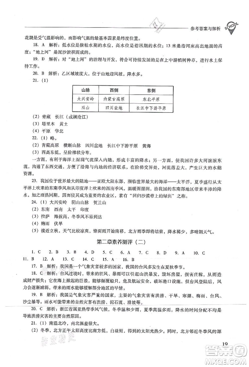 山西教育出版社2021新課程問題解決導(dǎo)學(xué)方案八年級地理上冊人教版答案