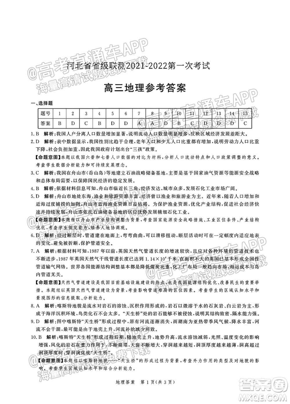 河北省省級聯(lián)測2021-2022第一次考試高三地理試題及答案