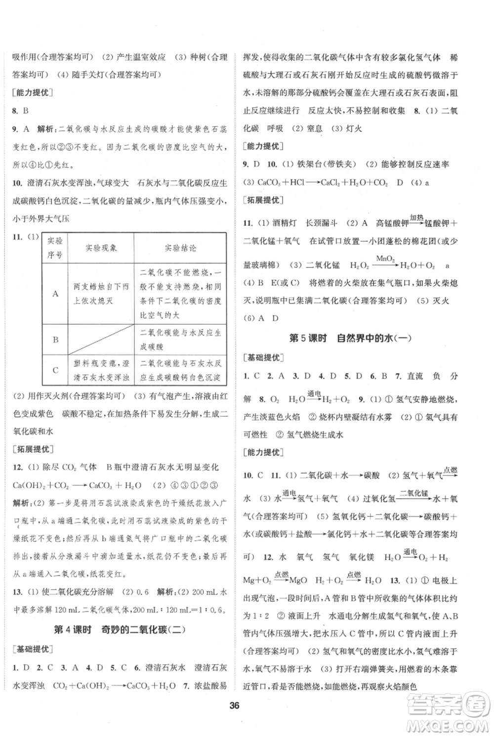 南京大學(xué)出版社2021提優(yōu)訓(xùn)練課課練九年級(jí)上冊(cè)化學(xué)國(guó)標(biāo)上海版徐州專版參考答案