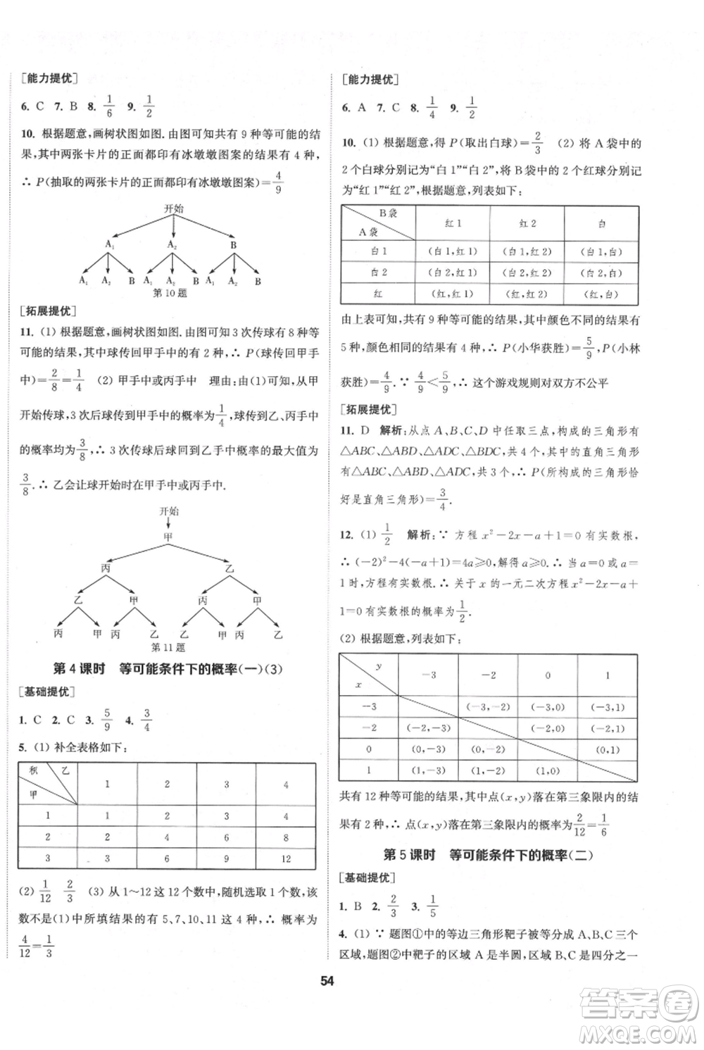 南京大學(xué)出版社2021提優(yōu)訓(xùn)練課課練九年級(jí)上冊(cè)數(shù)學(xué)江蘇版徐州專版參考答案