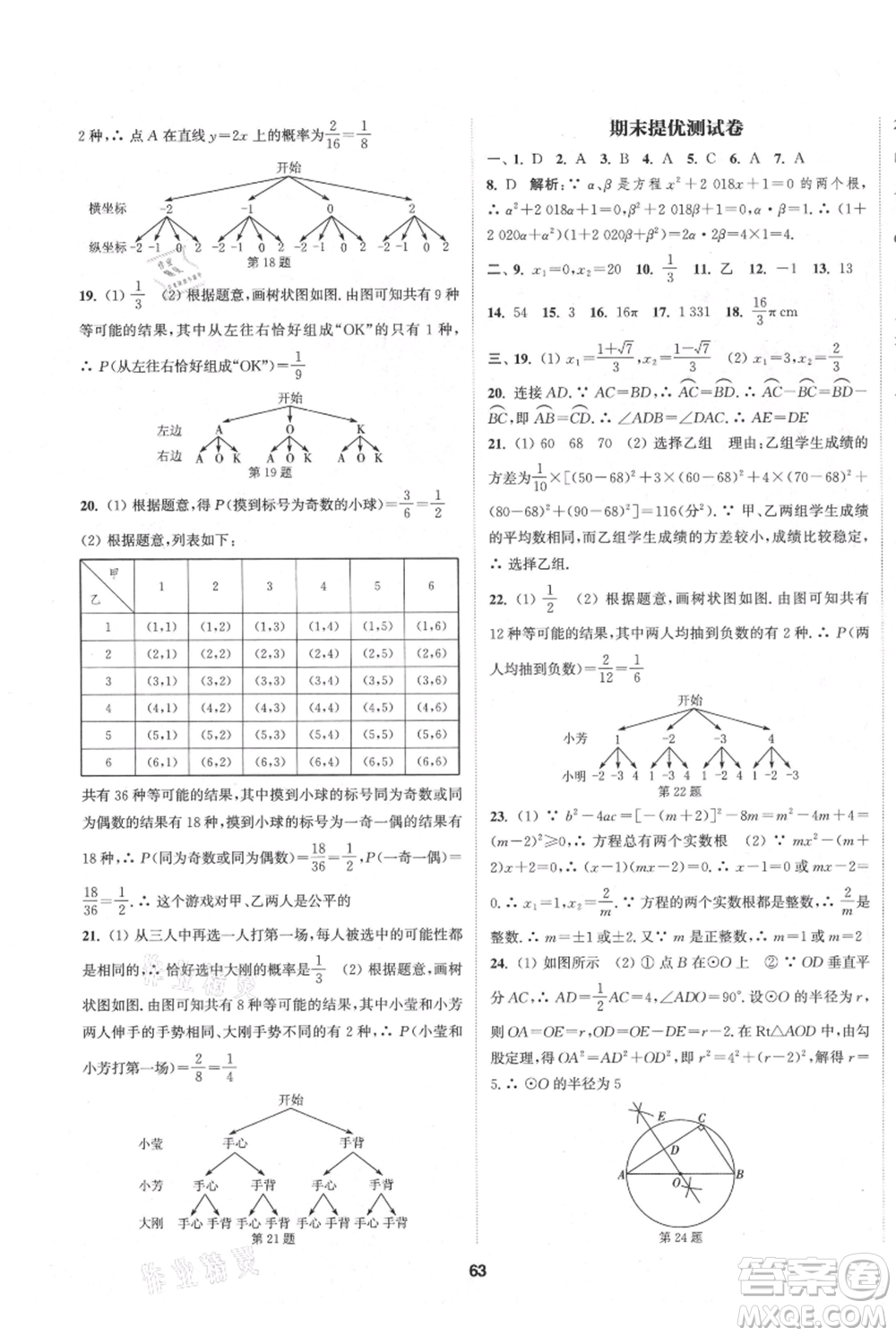 南京大學(xué)出版社2021提優(yōu)訓(xùn)練課課練九年級(jí)上冊(cè)數(shù)學(xué)江蘇版徐州專版參考答案