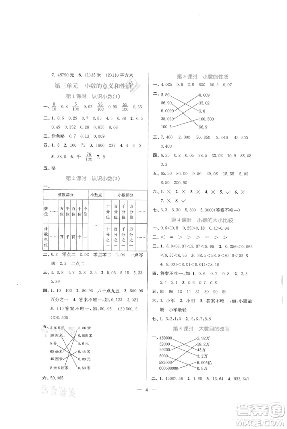 江蘇鳳凰美術(shù)出版社2021課時(shí)金練五年級(jí)上冊(cè)數(shù)學(xué)江蘇版參考答案