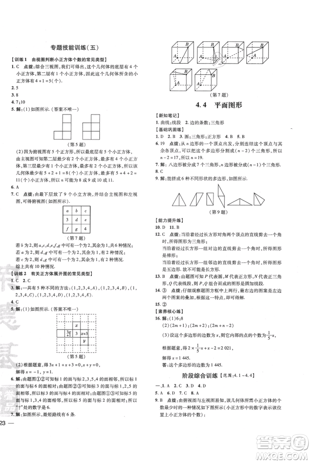 吉林教育出版社2021點撥訓(xùn)練課時作業(yè)本七年級上冊數(shù)學華師大版參考答案