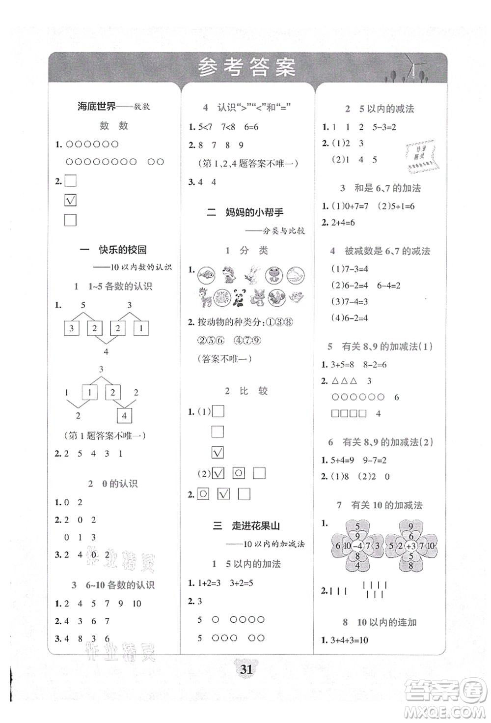 陜西師范大學(xué)出版總社有限公司2021小學(xué)學(xué)霸沖A卷一年級(jí)數(shù)學(xué)上冊(cè)QD青島版答案