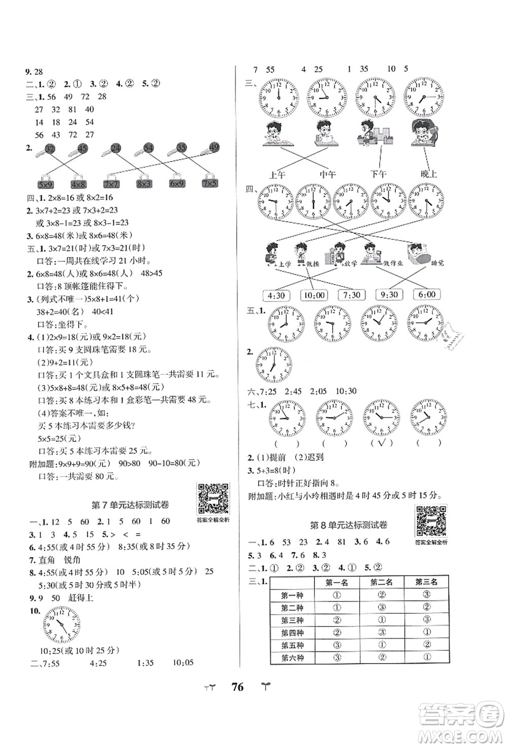 陜西師范大學(xué)出版總社有限公司2021小學(xué)學(xué)霸沖A卷二年級數(shù)學(xué)上冊RJ人教版答案