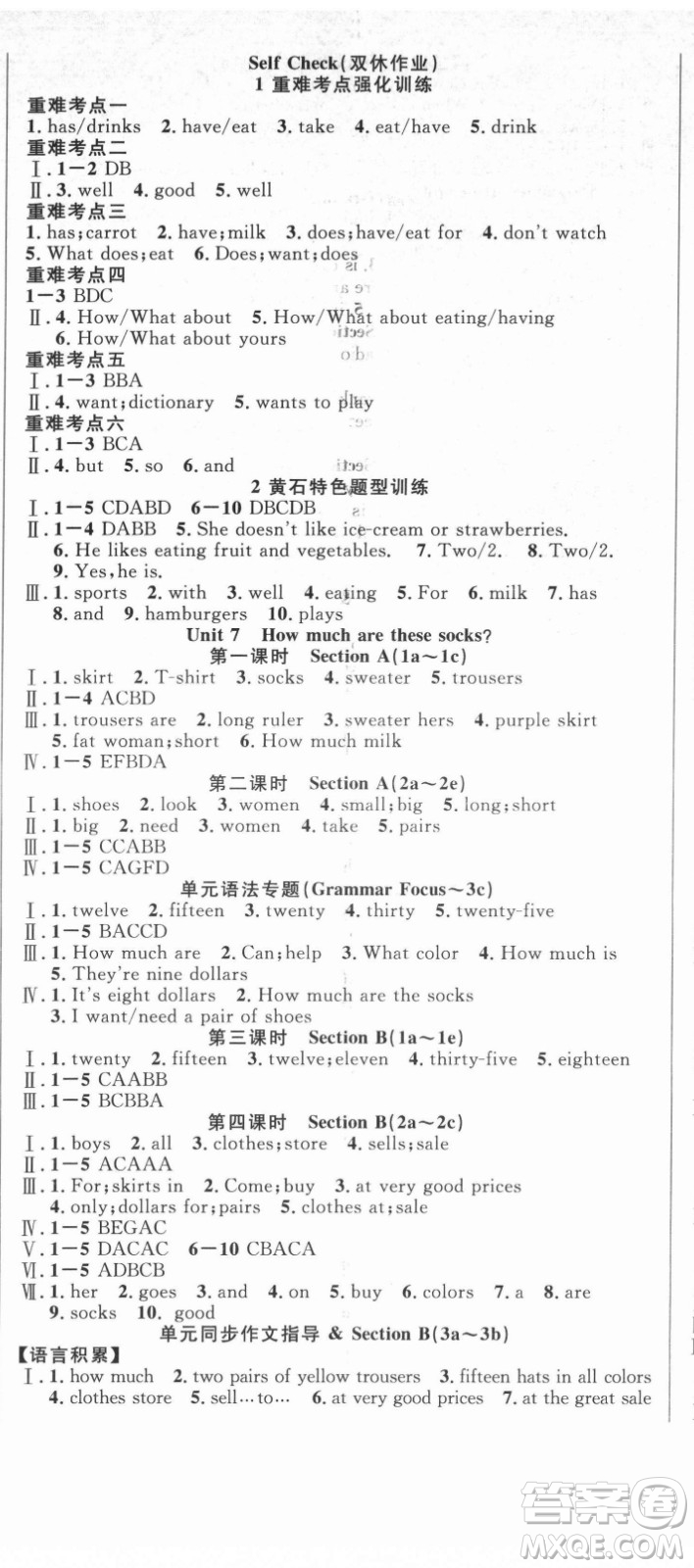 新世紀出版社2021課時奪冠英語七年級上冊R人教版黃石專版答案