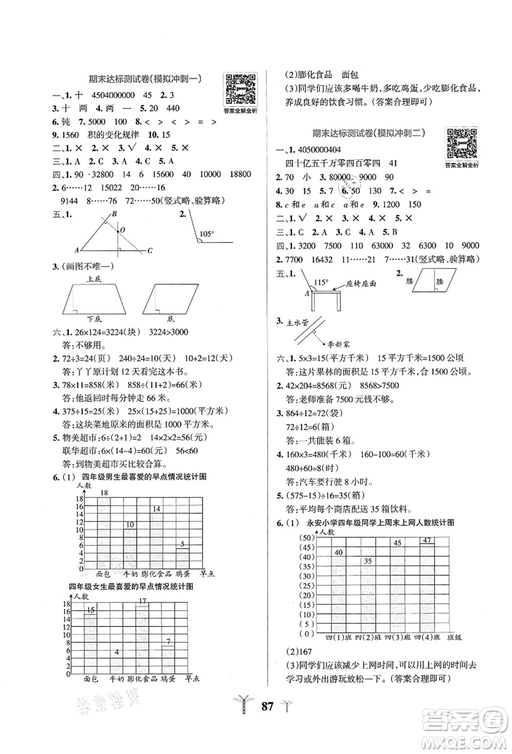 陜西師范大學出版總社有限公司2021小學學霸沖A卷四年級數(shù)學上冊RJ人教版答案