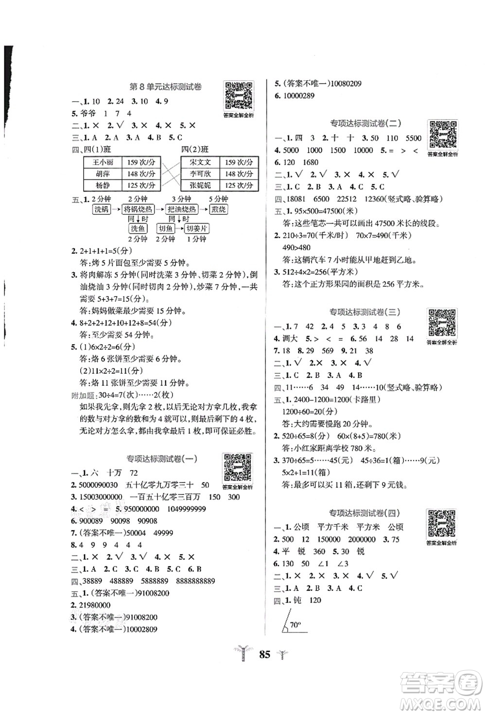 陜西師范大學出版總社有限公司2021小學學霸沖A卷四年級數(shù)學上冊RJ人教版答案