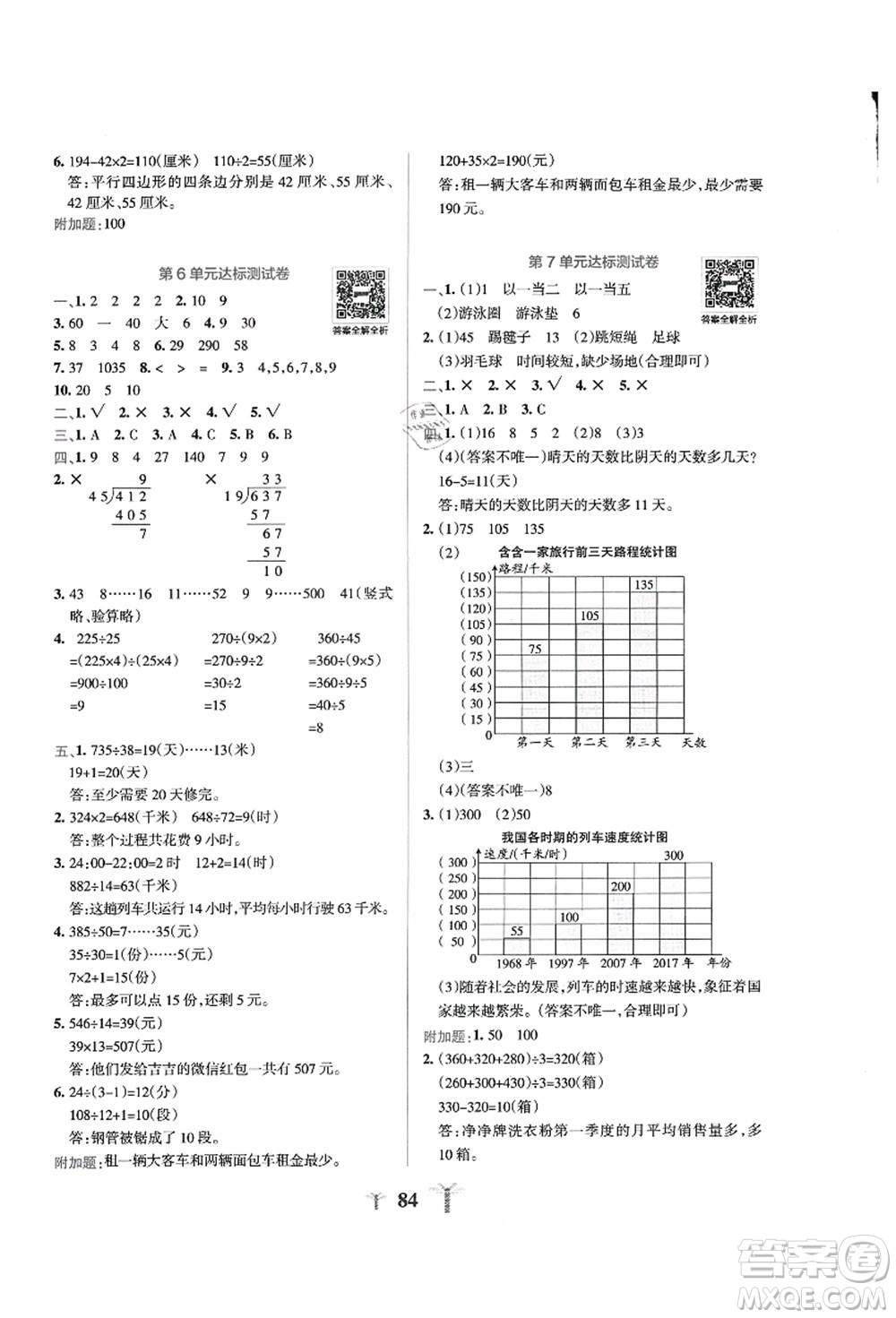 陜西師范大學出版總社有限公司2021小學學霸沖A卷四年級數(shù)學上冊RJ人教版答案