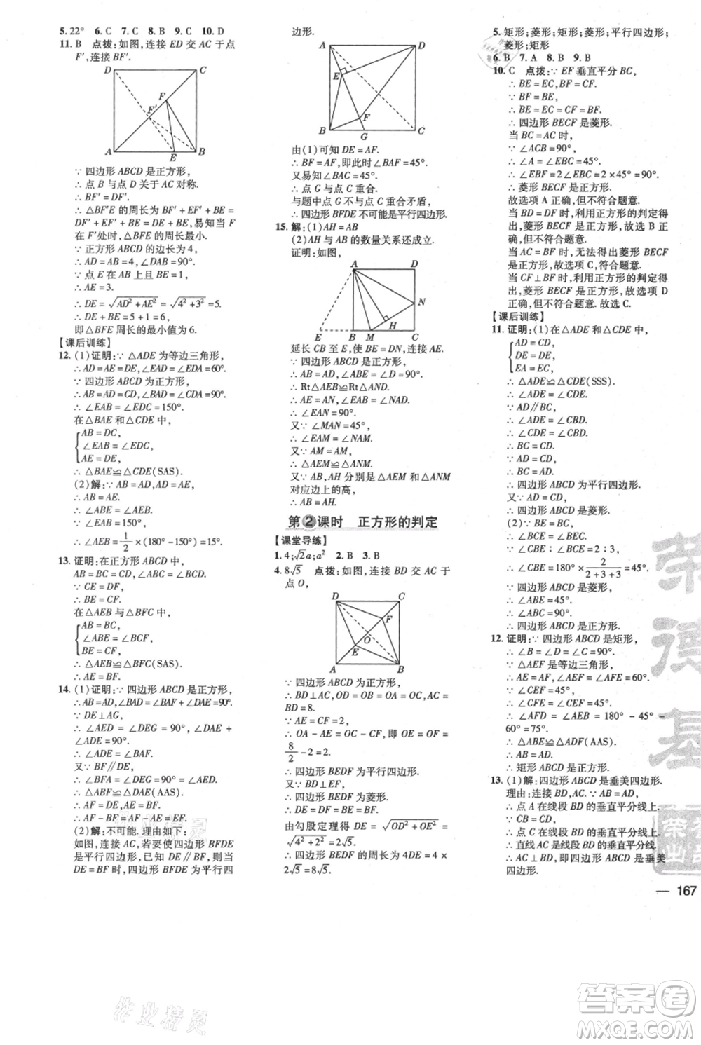 安徽教育出版社2021點(diǎn)撥訓(xùn)練課時(shí)作業(yè)本九年級(jí)上冊(cè)數(shù)學(xué)北師大版參考答案