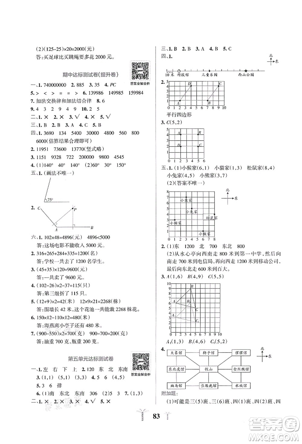 陜西師范大學(xué)出版總社有限公司2021小學(xué)學(xué)霸沖A卷四年級(jí)數(shù)學(xué)上冊(cè)BS北師版答案