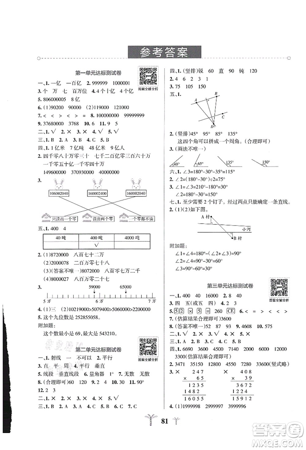 陜西師范大學(xué)出版總社有限公司2021小學(xué)學(xué)霸沖A卷四年級(jí)數(shù)學(xué)上冊(cè)BS北師版答案