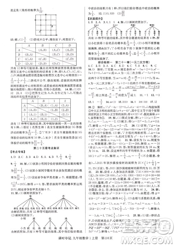 新世紀(jì)出版社2021課時(shí)奪冠數(shù)學(xué)九年級上冊R人教版答案