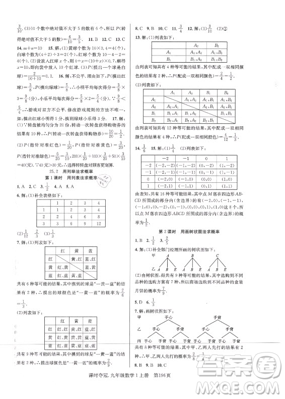 新世紀(jì)出版社2021課時(shí)奪冠數(shù)學(xué)九年級上冊R人教版答案