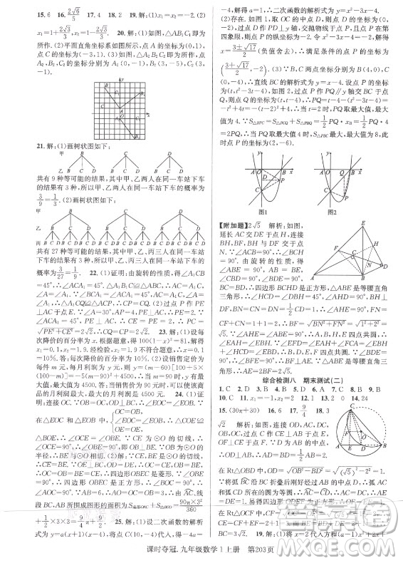 新世紀(jì)出版社2021課時(shí)奪冠數(shù)學(xué)九年級上冊R人教版答案