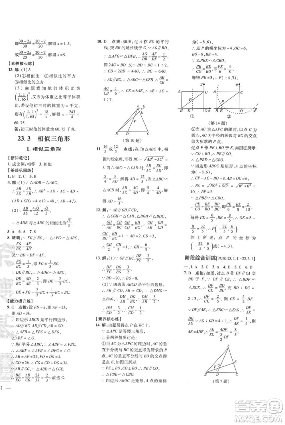 吉林教育出版社2021點(diǎn)撥訓(xùn)練課時(shí)作業(yè)本九年級(jí)上冊(cè)數(shù)學(xué)華師大版參考答案