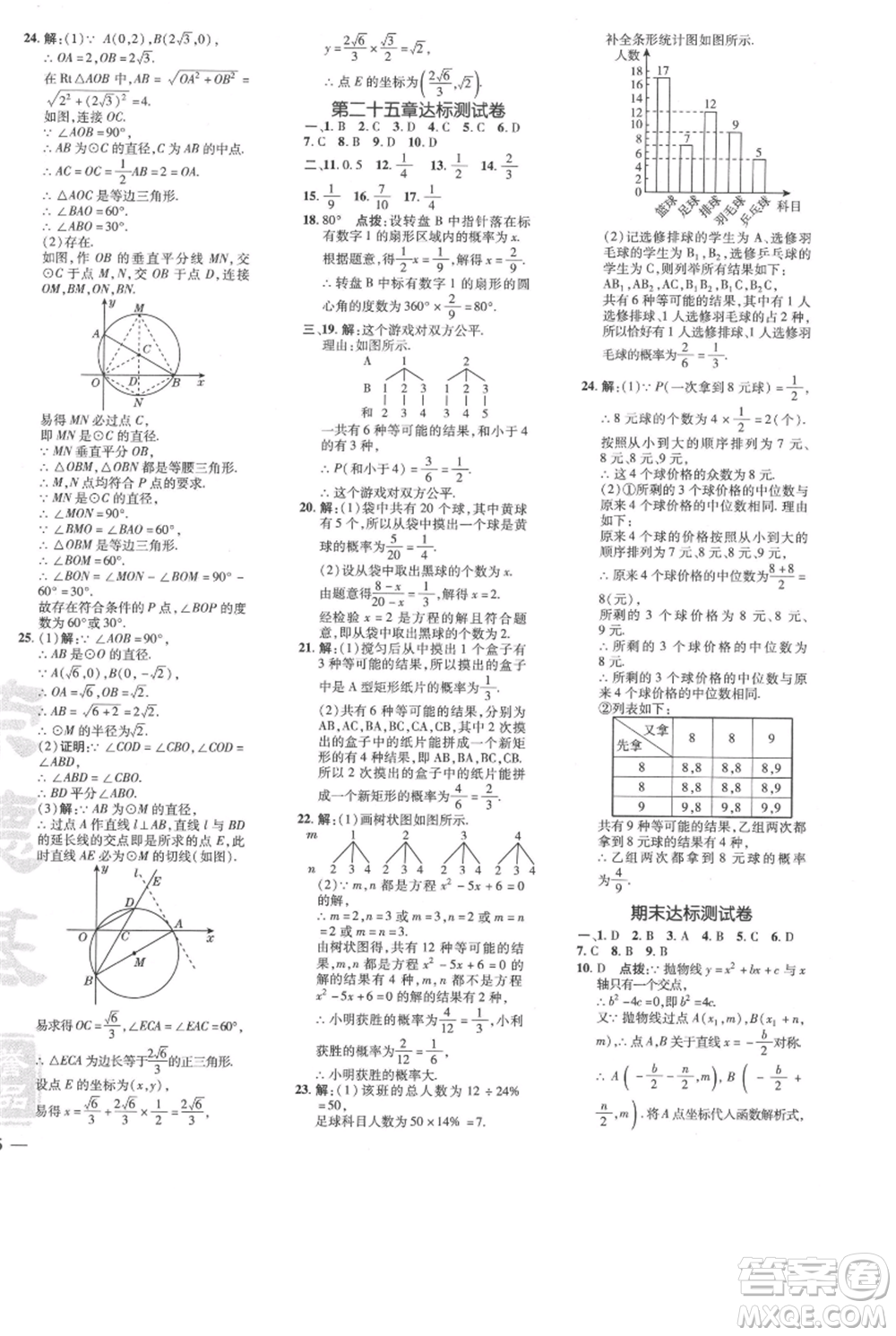 吉林教育出版社2021點(diǎn)撥訓(xùn)練課時作業(yè)本九年級上冊數(shù)學(xué)人教版參考答案