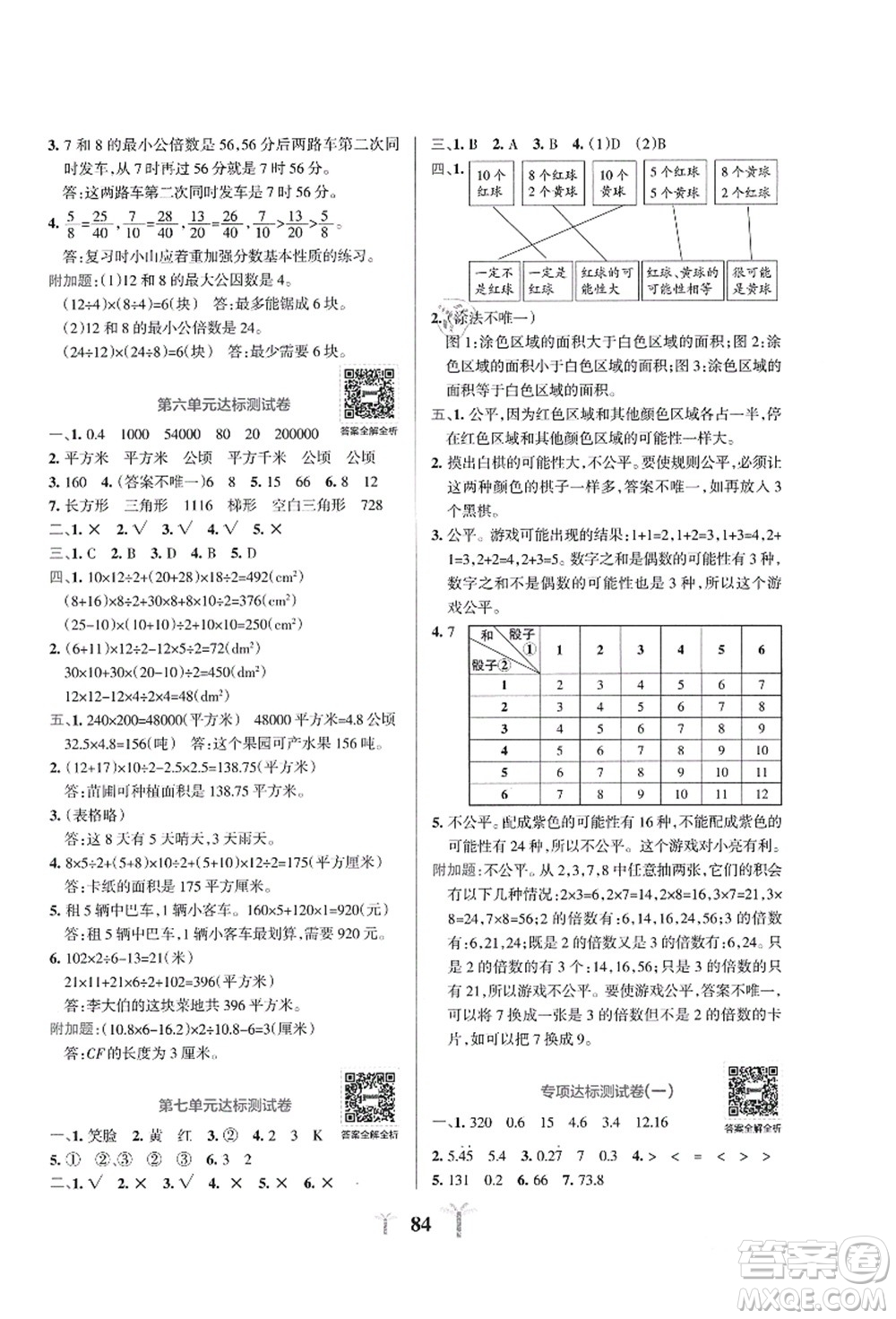 陜西師范大學(xué)出版總社有限公司2021小學(xué)學(xué)霸沖A卷五年級數(shù)學(xué)上冊BS北師版答案