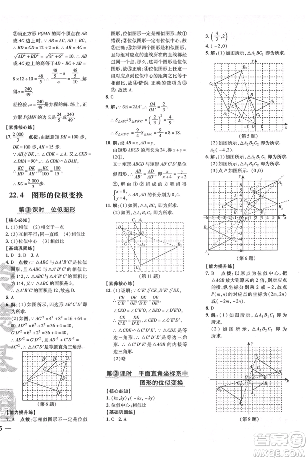 吉林教育出版社2021點(diǎn)撥訓(xùn)練課時作業(yè)本九年級上冊數(shù)學(xué)滬科版安徽專用參考答案