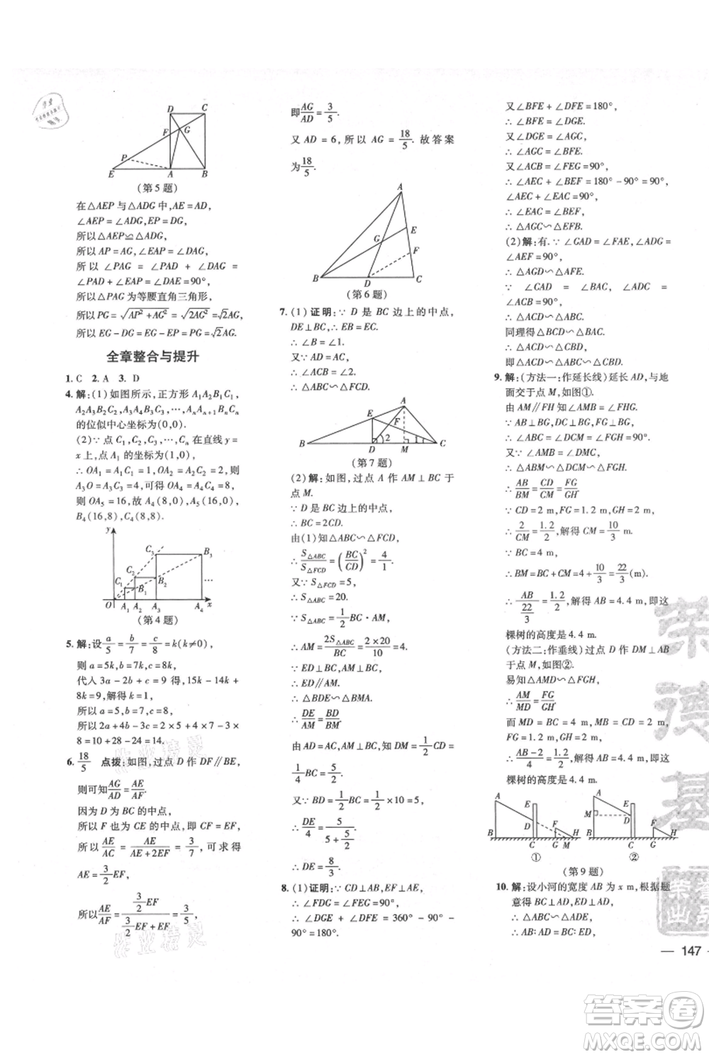 吉林教育出版社2021點(diǎn)撥訓(xùn)練課時作業(yè)本九年級上冊數(shù)學(xué)滬科版安徽專用參考答案