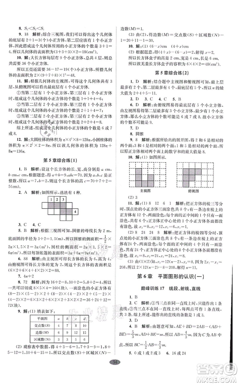 江蘇鳳凰科學(xué)技術(shù)出版社2021小題狂做巔峰版七年級(jí)數(shù)學(xué)上冊(cè)蘇科版答案