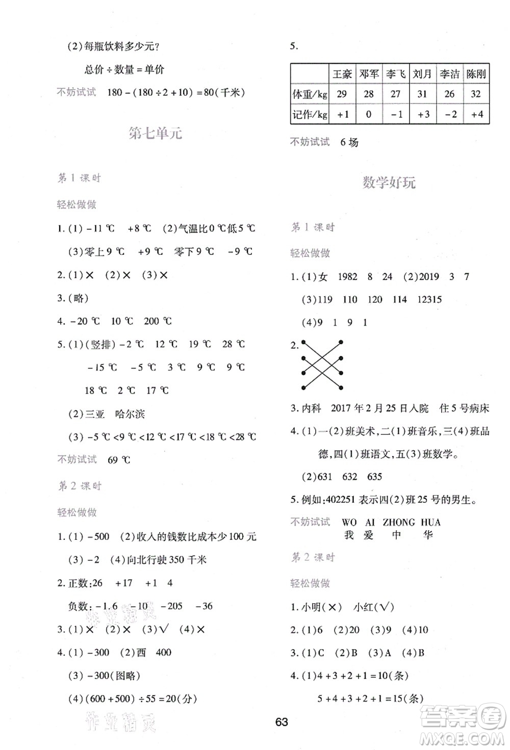 陜西人民教育出版社2021新課程學(xué)習(xí)與評(píng)價(jià)四年級(jí)數(shù)學(xué)上冊(cè)C版北師大版答案