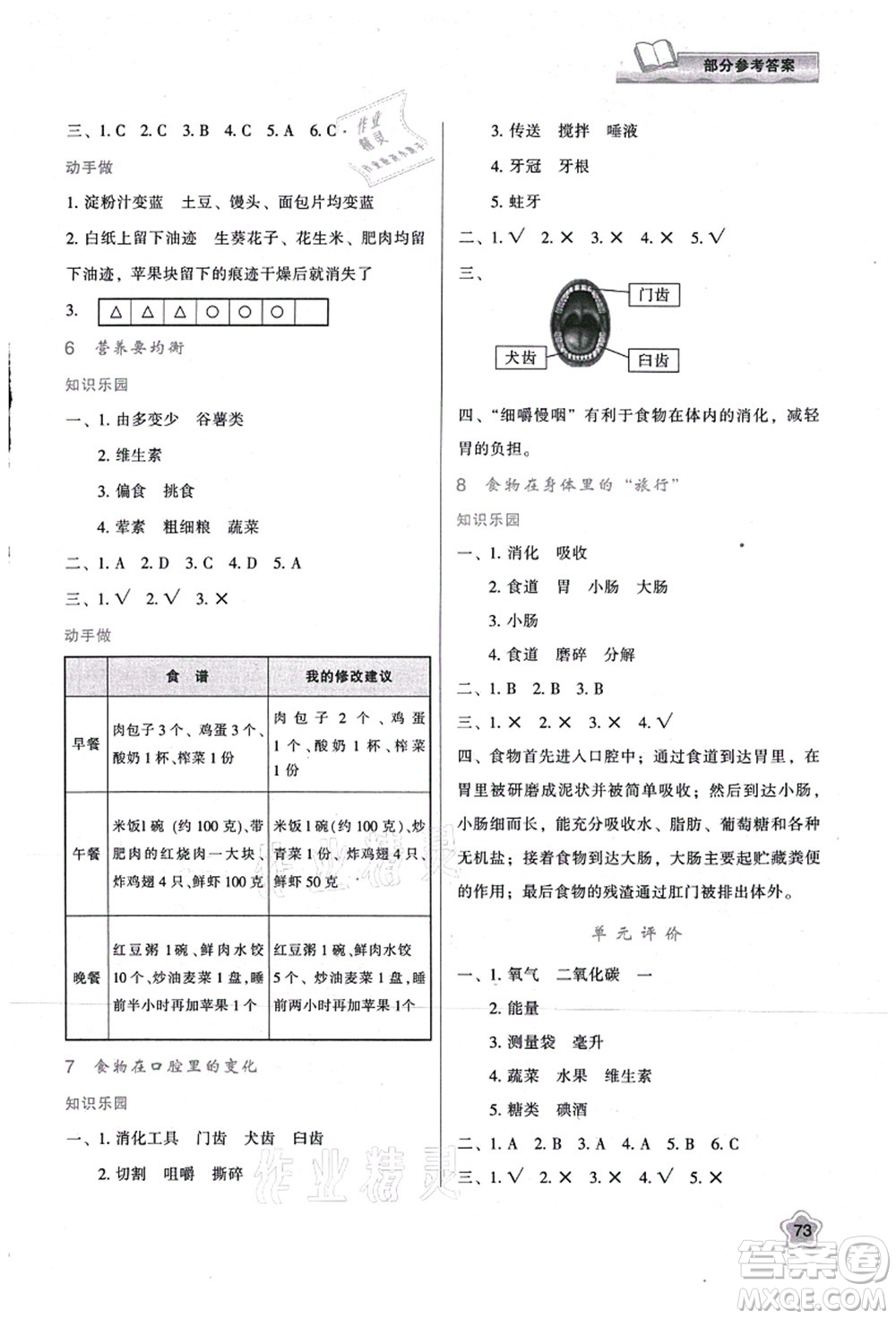 陜西人民教育出版社2021新課程學(xué)習(xí)與評價四年級科學(xué)上冊K版教科版答案