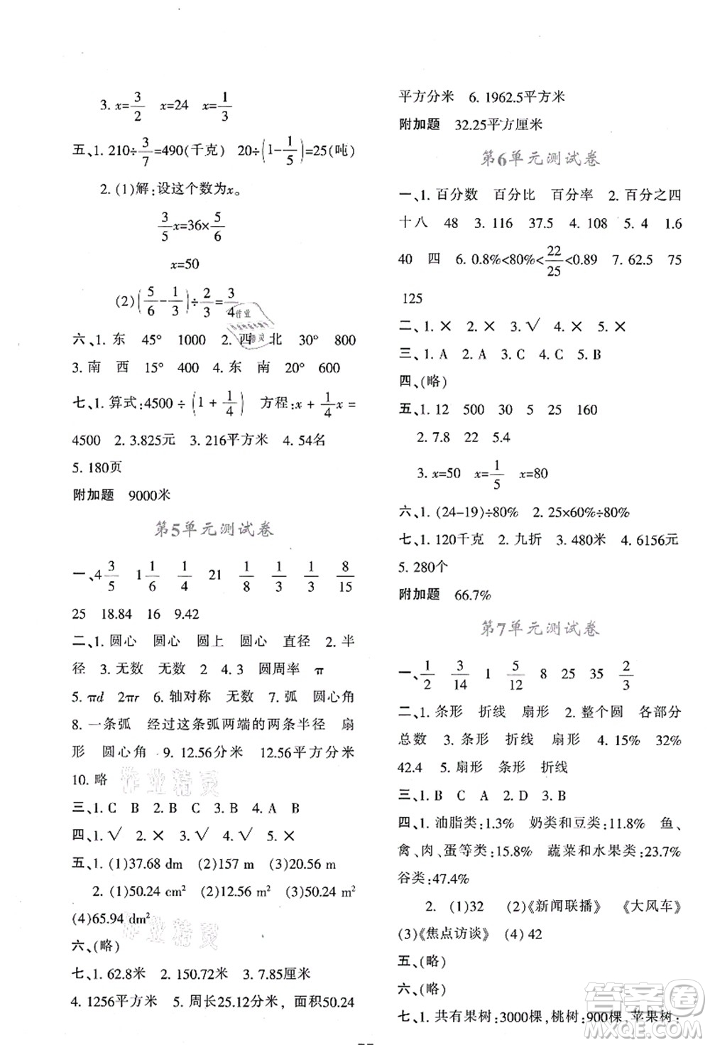 陜西人民教育出版社2021新課程學(xué)習(xí)與評價六年級數(shù)學(xué)上冊A版人教版答案