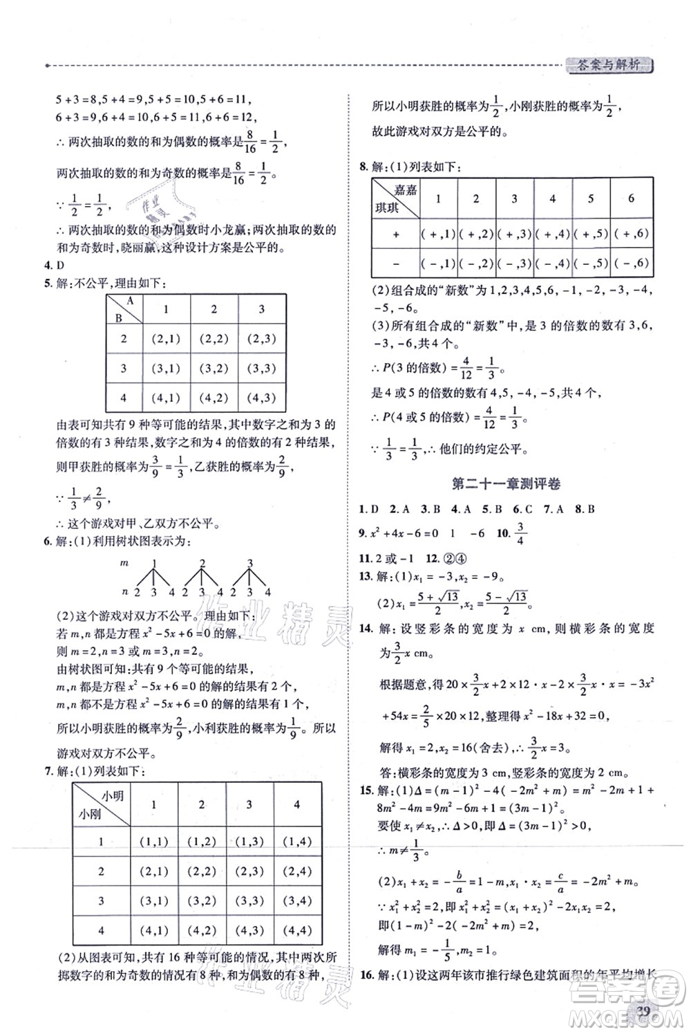 人民教育出版社2021績(jī)優(yōu)學(xué)案九年級(jí)數(shù)學(xué)上冊(cè)人教版答案