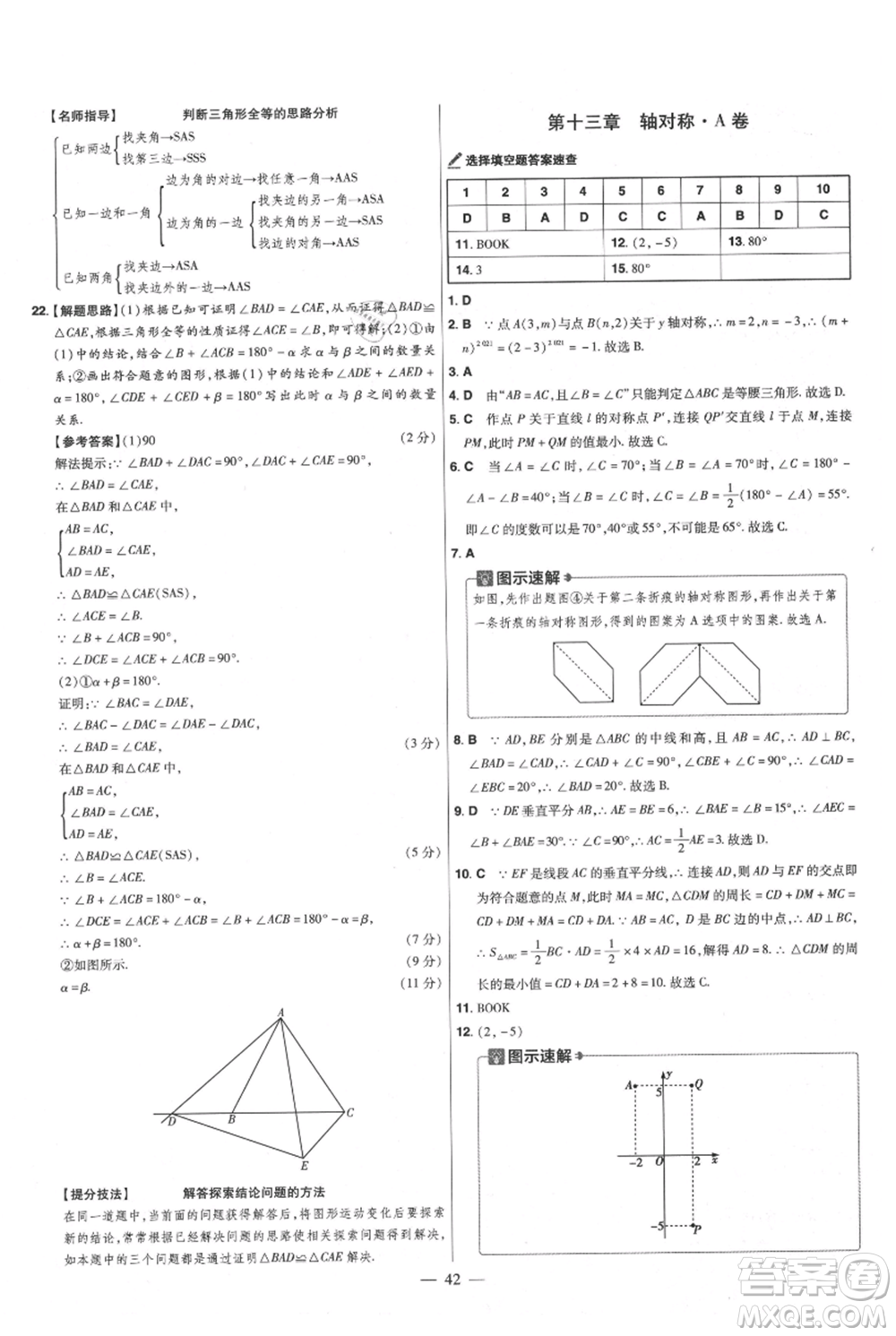 延邊教育出版社2021金考卷活頁(yè)題選初中同步單元雙測(cè)卷八年級(jí)上冊(cè)數(shù)學(xué)人教版參考答案