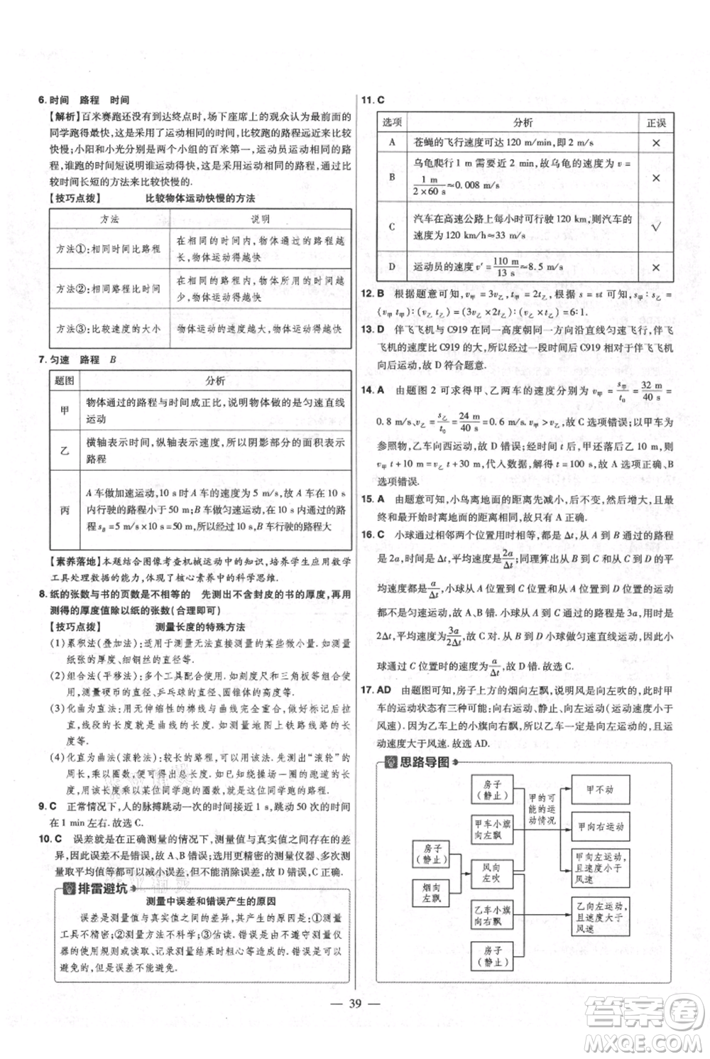 延邊教育出版社2021金考卷活頁題選初中同步單元雙測卷八年級(jí)上冊(cè)物理人教版參考答案