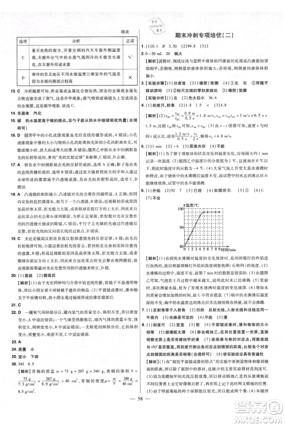 延邊教育出版社2021金考卷活頁題選初中同步單元雙測卷八年級(jí)上冊(cè)物理人教版參考答案