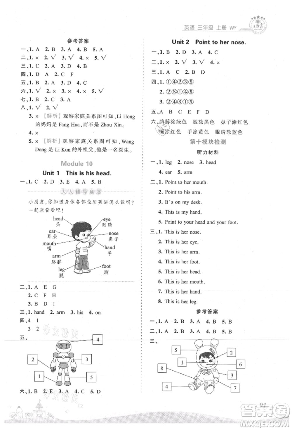 江西人民出版社2021王朝霞創(chuàng)維新課堂同步優(yōu)化訓練三年級上冊英語外研版參考答案