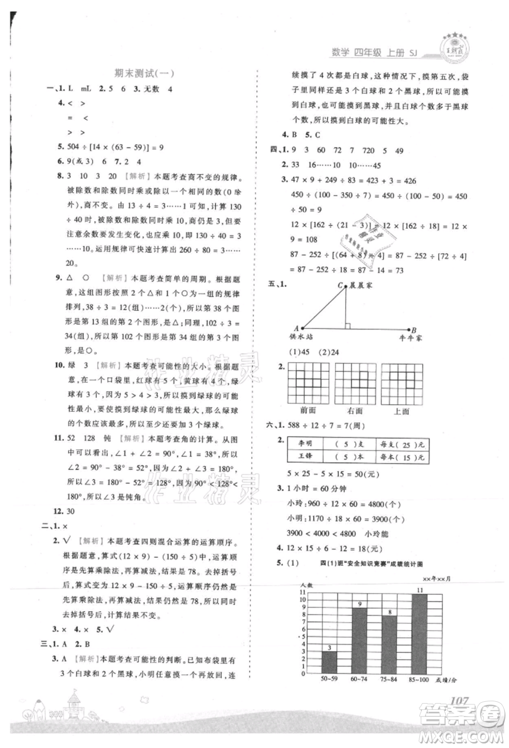 江西人民出版社2021王朝霞創(chuàng)維新課堂同步優(yōu)化訓(xùn)練四年級(jí)上冊數(shù)學(xué)蘇教版參考答案