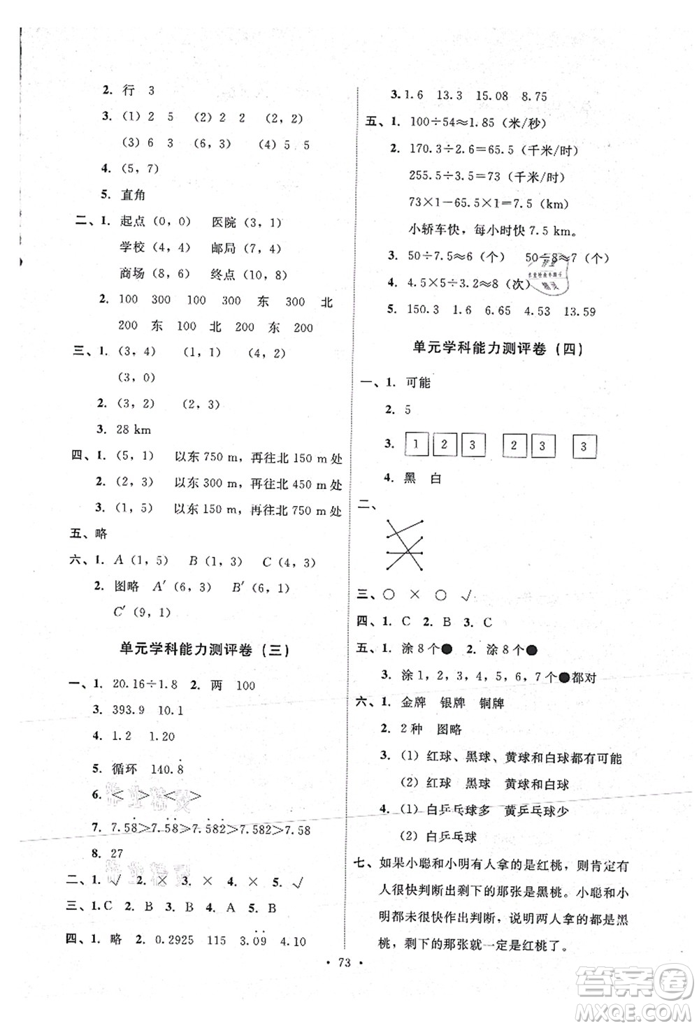 人民教育出版社2021能力培養(yǎng)與測(cè)試五年級(jí)數(shù)學(xué)上冊(cè)人教版湖南專(zhuān)版答案