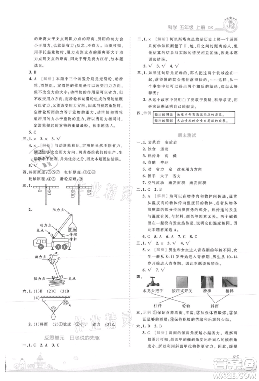 江西人民出版社2021王朝霞創(chuàng)維新課堂同步優(yōu)化訓(xùn)練五年級上冊科學(xué)大象版參考答案