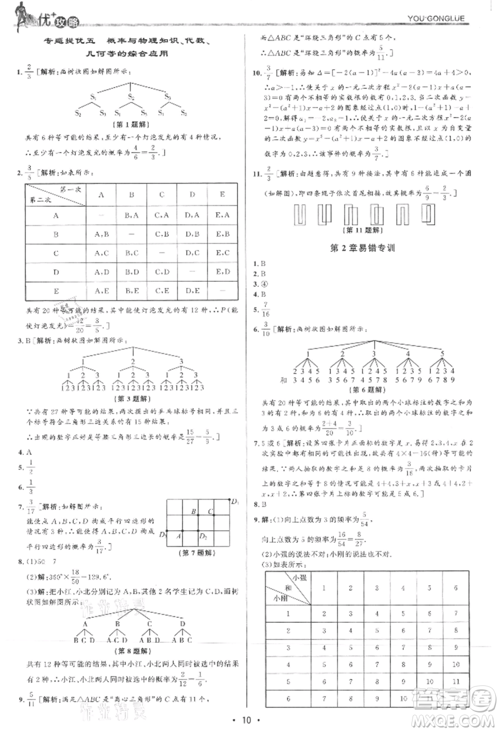 浙江人民出版社2021優(yōu)+攻略九年級(jí)數(shù)學(xué)浙教版參考答案