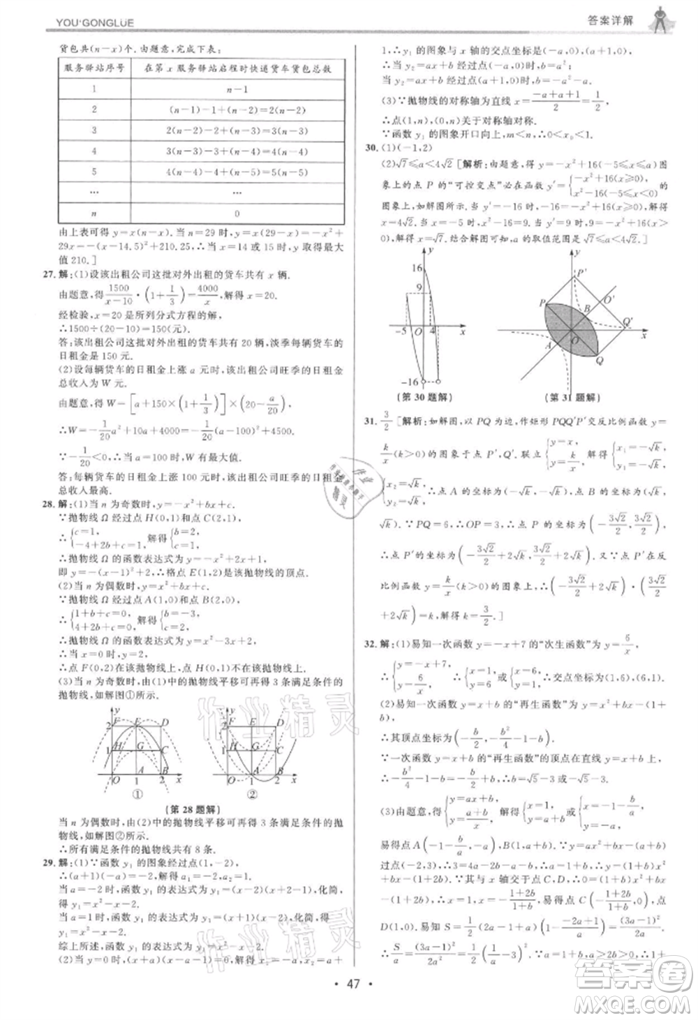 浙江人民出版社2021優(yōu)+攻略九年級(jí)數(shù)學(xué)浙教版參考答案