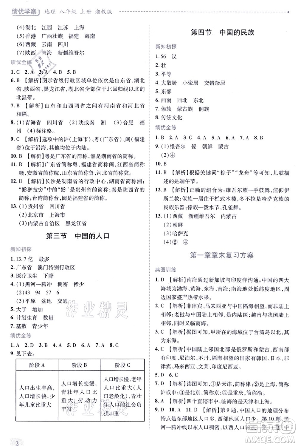 陜西師范大學(xué)出版總社有限公司2021績優(yōu)學(xué)案八年級地理上冊湘教版答案