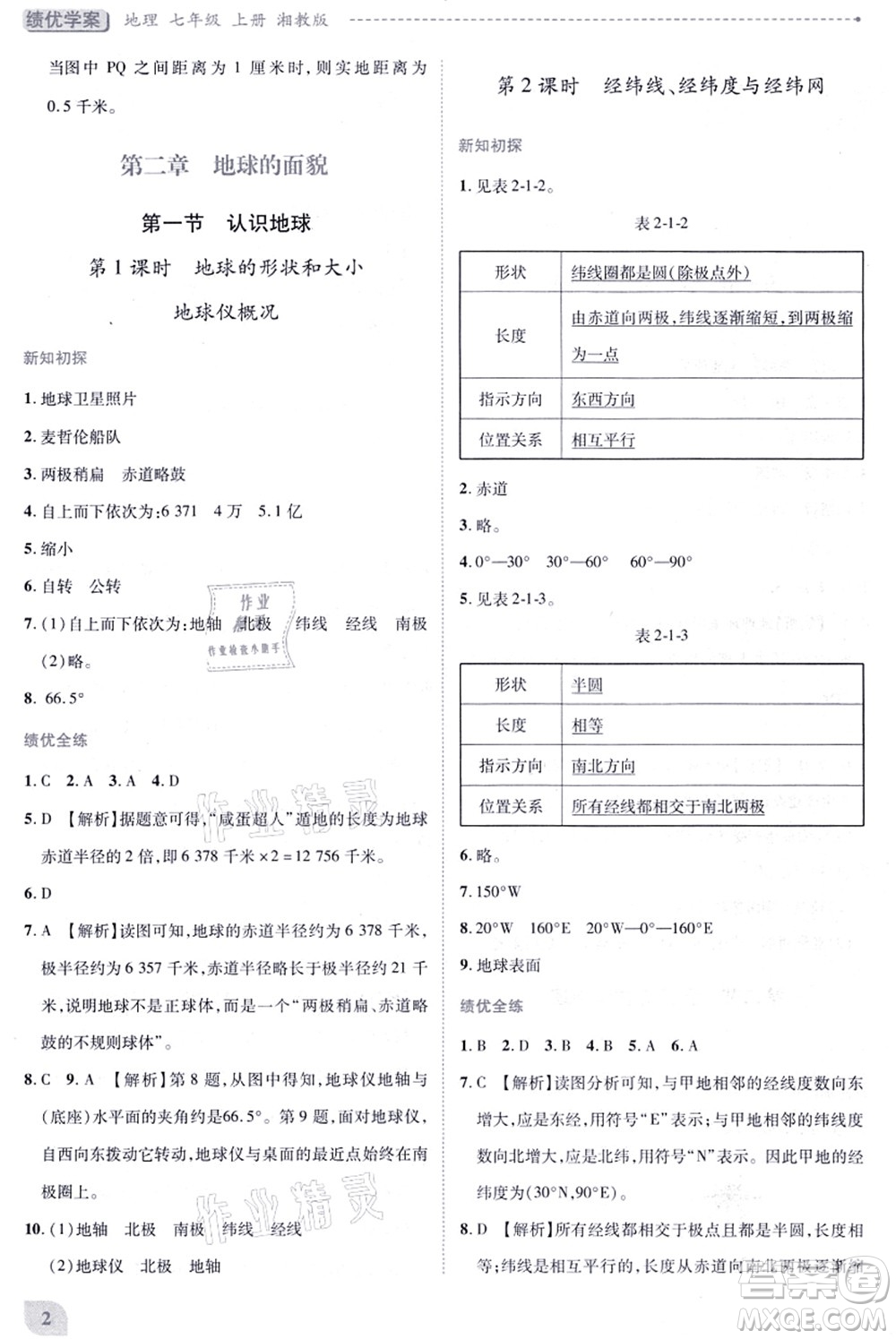 陜西師范大學(xué)出版總社有限公司2021績(jī)優(yōu)學(xué)案七年級(jí)地理上冊(cè)湘教版答案