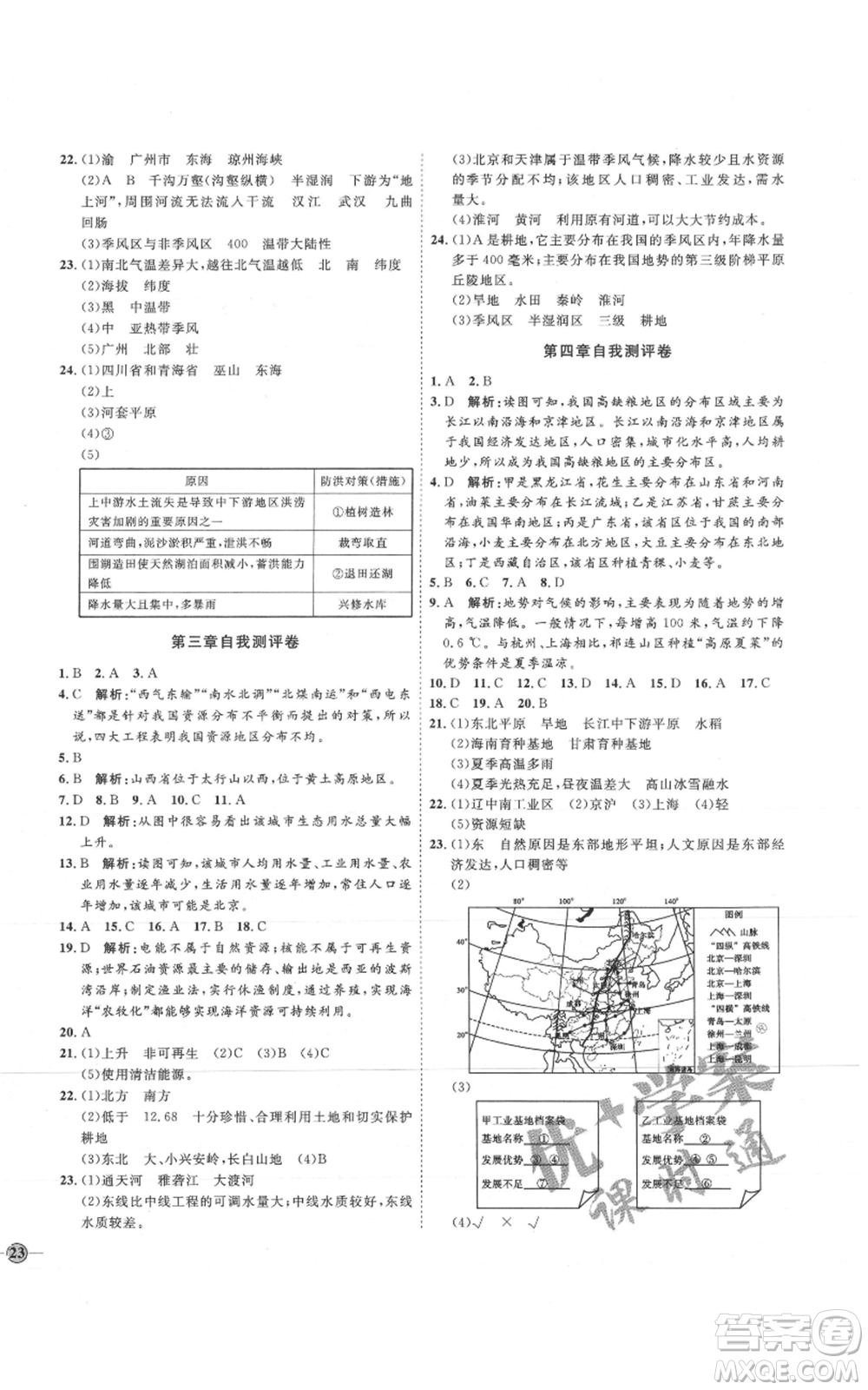 吉林教育出版社2021優(yōu)+學(xué)案課時(shí)通八年級(jí)上冊(cè)地理湘教版H版參考答案