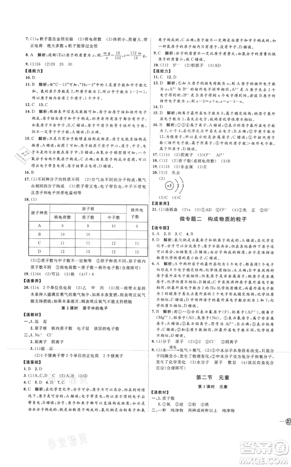 吉林教育出版社2021優(yōu)+學案課時通八年級化學魯教版參考答案