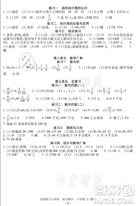 浙江人民出版社2021全程練習(xí)與評價六年級上冊數(shù)學(xué)人教版答案