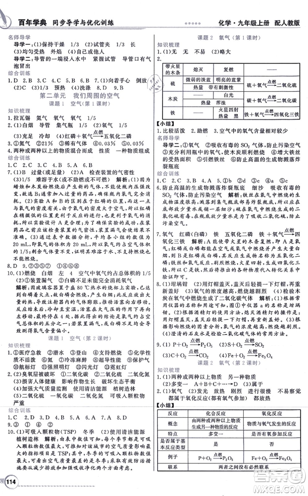 新世紀(jì)出版社2021同步導(dǎo)學(xué)與優(yōu)化訓(xùn)練九年級化學(xué)上冊人教版答案